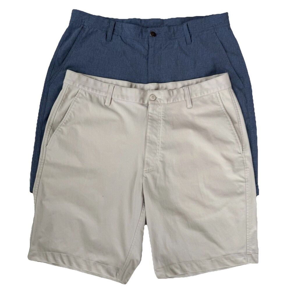 LOT OF 2 FootJoy Golf Shorts Mens 36 Beige & Blue 9” Inseam